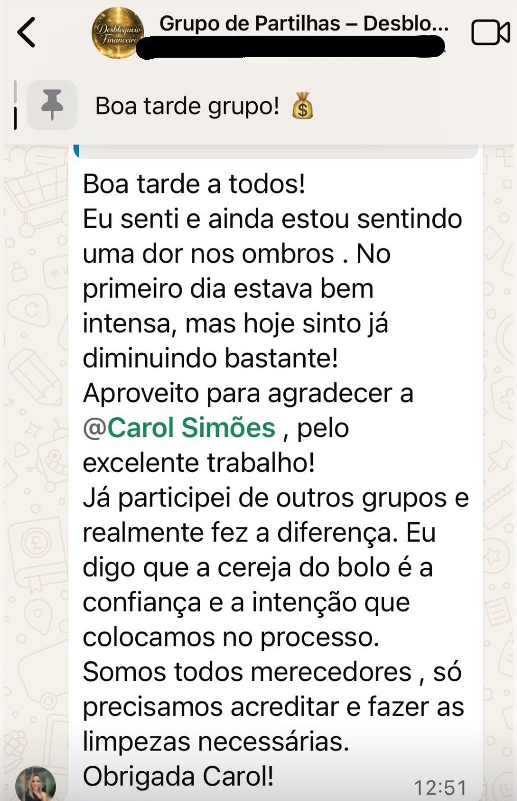 Depoimento de participante